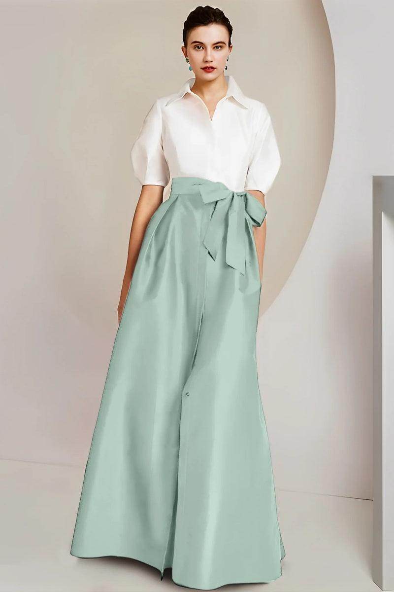 Elegant A Line Shirt Collar Short Sleeves Floor Length 2 pieces Mother of the Bride Dress