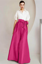 Elegant A Line Shirt Collar Short Sleeves Floor Length 2 pieces Mother of the Bride Dress