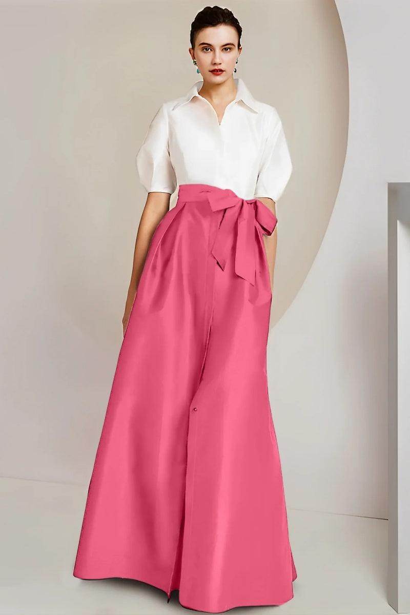 Elegant A Line Shirt Collar Short Sleeves Floor Length 2 pieces Mother of the Bride Dress