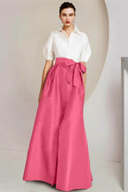 Elegant A Line Shirt Collar Short Sleeves Floor Length 2 pieces Mother of the Bride Dress