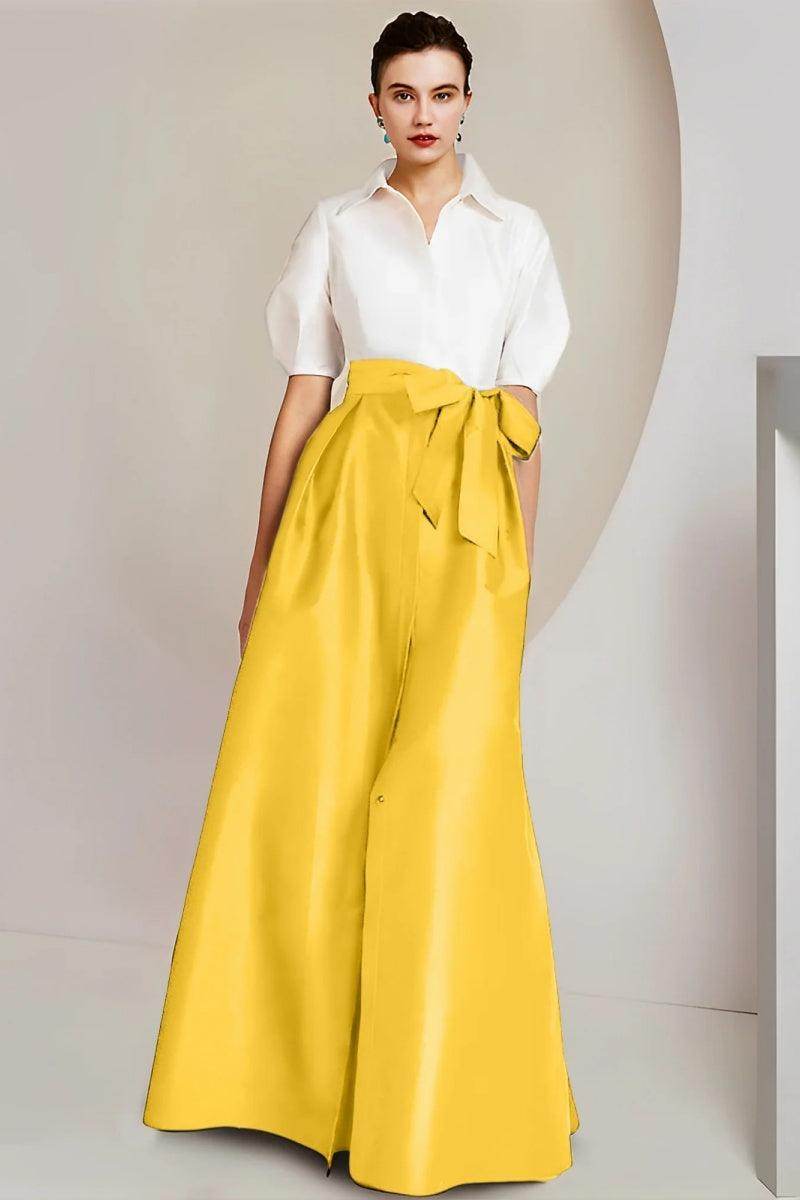Elegant A Line Shirt Collar Short Sleeves Floor Length 2 pieces Mother of the Bride Dress
