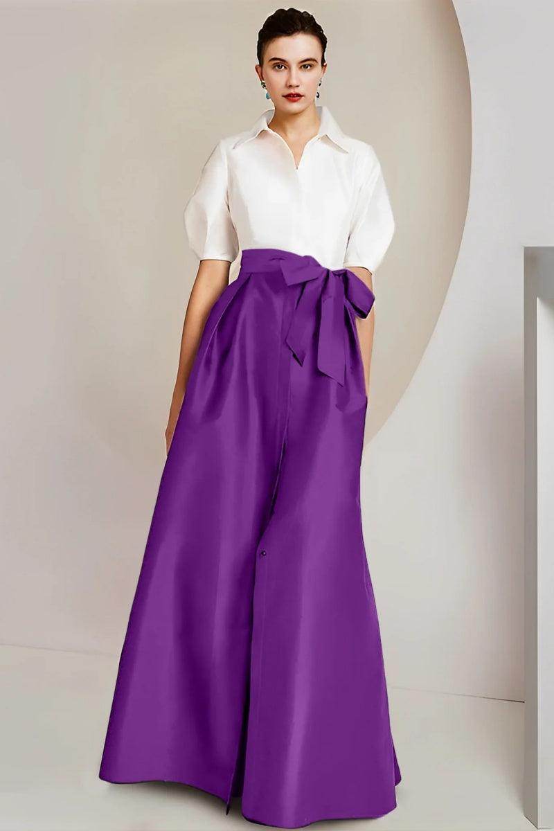 Elegant A Line Shirt Collar Short Sleeves Floor Length 2 pieces Mother of the Bride Dress