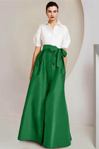Elegant A Line Shirt Collar Short Sleeves Floor Length 2 pieces Mother of the Bride Dress
