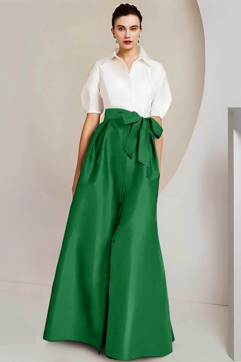 Elegant A Line Shirt Collar Short Sleeves Floor Length 2 pieces Mother of the Bride Dress