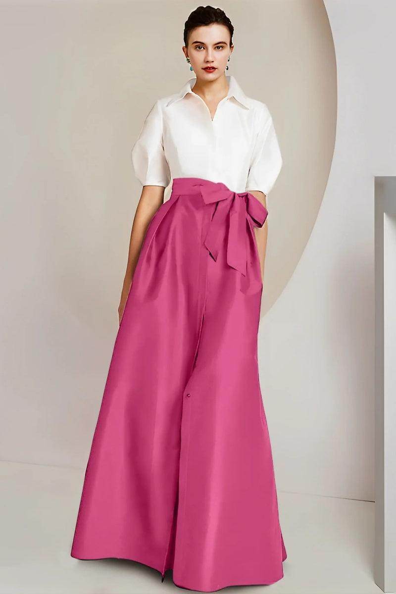 Elegant A Line Shirt Collar Short Sleeves Floor Length 2 pieces Mother of the Bride Dress