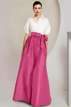 Elegant A Line Shirt Collar Short Sleeves Floor Length 2 pieces Mother of the Bride Dress