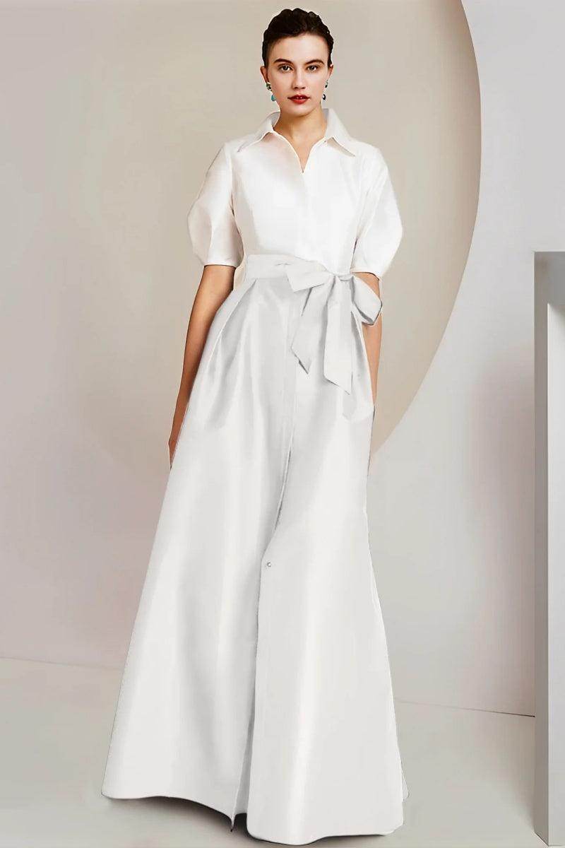 Elegant A Line Shirt Collar Short Sleeves Floor Length 2 pieces Mother of the Bride Dress