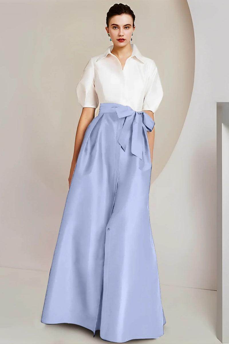 Elegant A Line Shirt Collar Short Sleeves Floor Length 2 pieces Mother of the Bride Dress