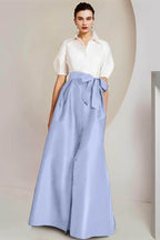 Elegant A Line Shirt Collar Short Sleeves Floor Length 2 pieces Mother of the Bride Dress