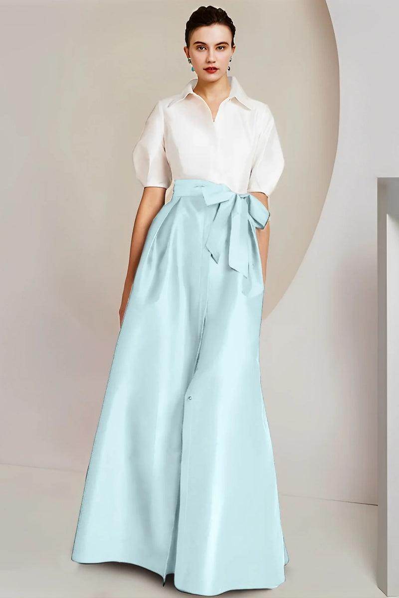 Elegant A Line Shirt Collar Short Sleeves Floor Length 2 pieces Mother of the Bride Dress