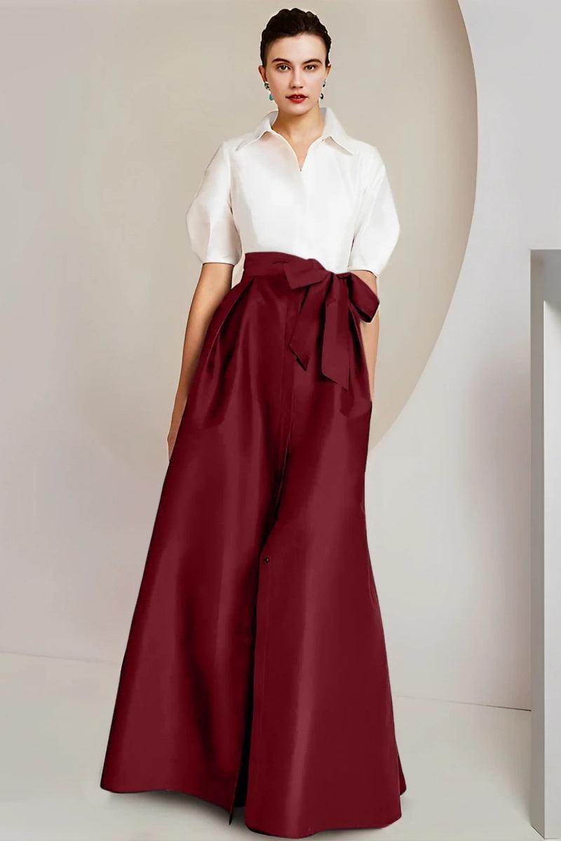 Elegant A Line Shirt Collar Short Sleeves Floor Length 2 pieces Mother of the Bride Dress