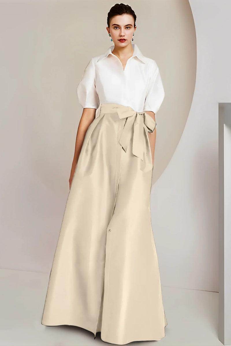 Elegant A Line Shirt Collar Short Sleeves Floor Length 2 pieces Mother of the Bride Dress