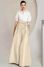 Elegant A Line Shirt Collar Short Sleeves Floor Length 2 pieces Mother of the Bride Dress