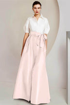 Elegant A Line Shirt Collar Short Sleeves Floor Length 2 pieces Mother of the Bride Dress