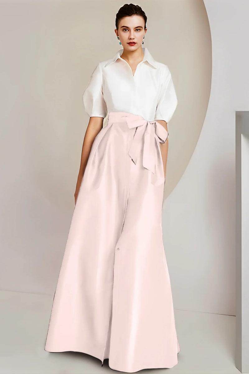 Elegant A Line Shirt Collar Short Sleeves Floor Length 2 pieces Mother of the Bride Dress