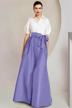 Elegant A Line Shirt Collar Short Sleeves Floor Length 2 pieces Mother of the Bride Dress