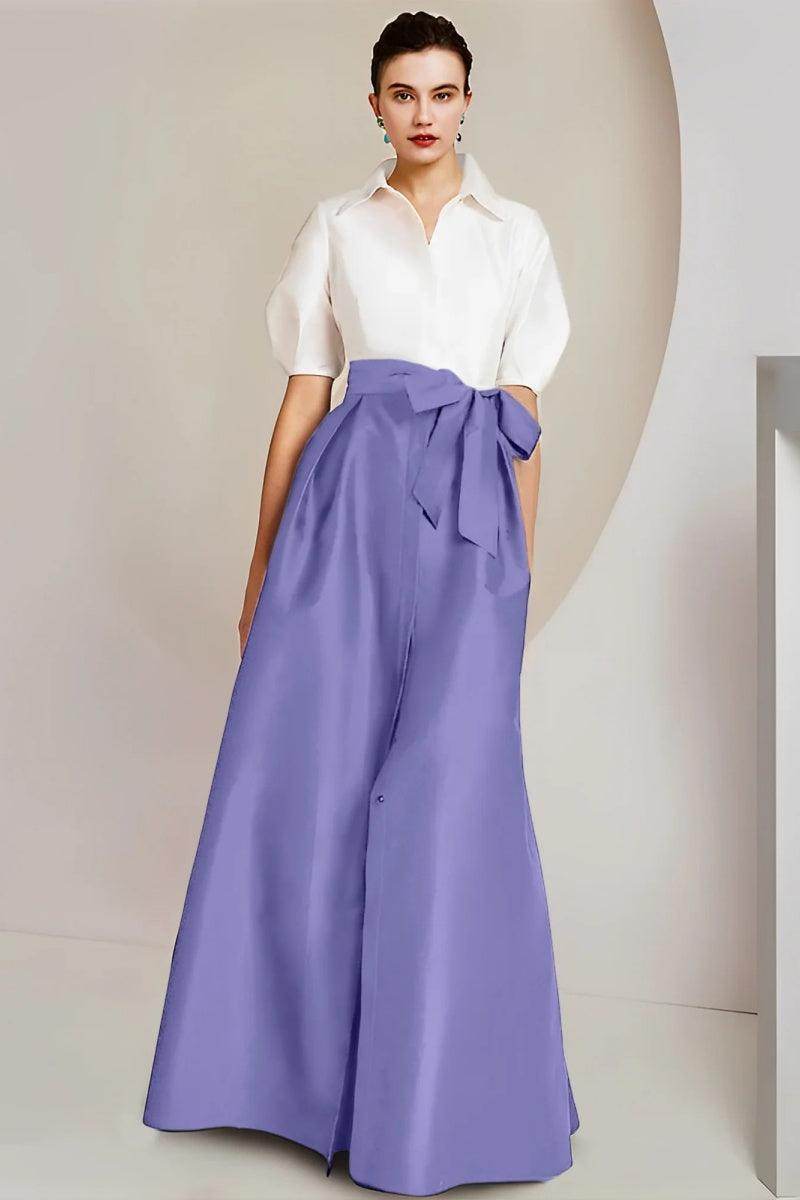 Elegant A Line Shirt Collar Short Sleeves Floor Length 2 pieces Mother of the Bride Dress