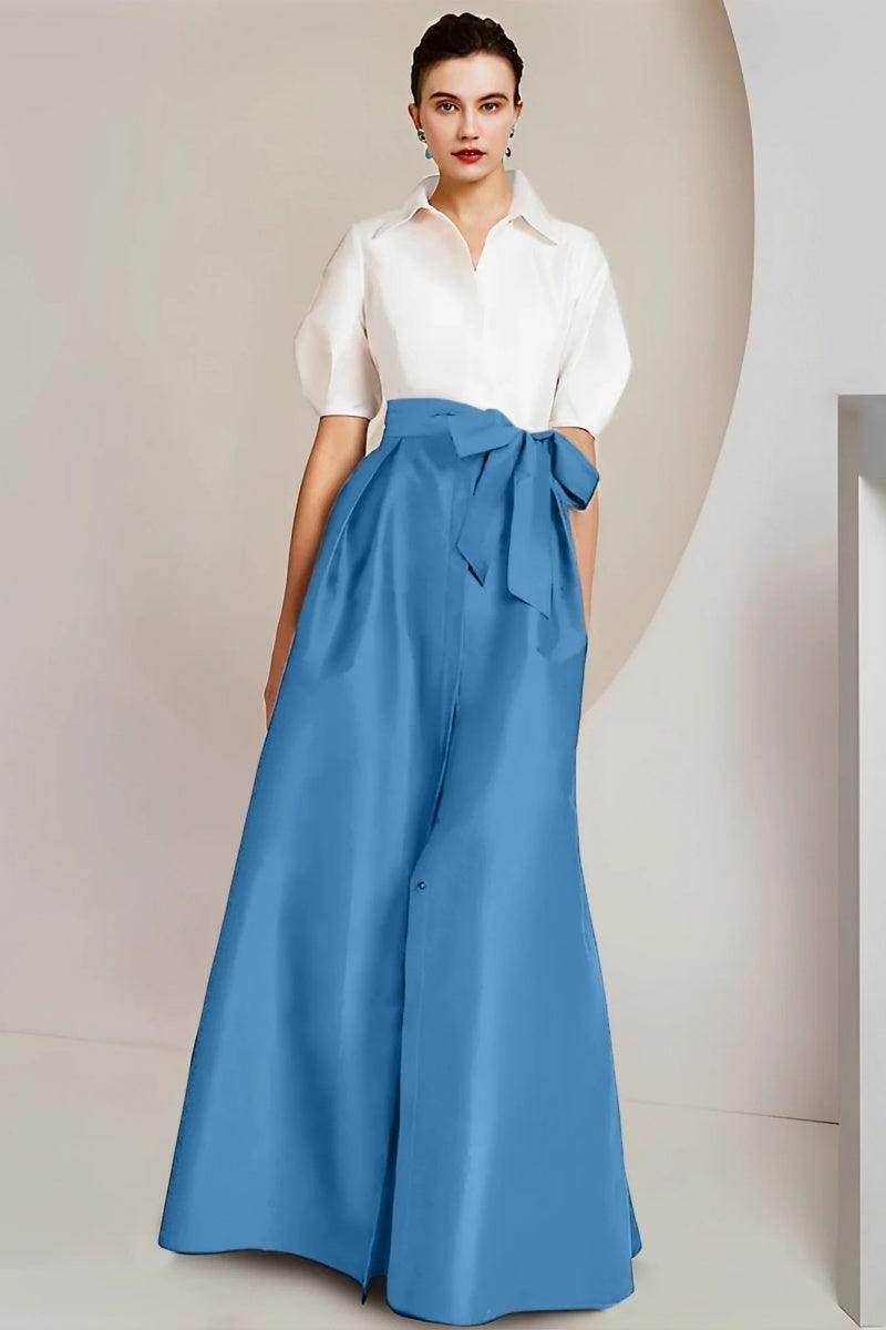 Elegant A Line Shirt Collar Short Sleeves Floor Length 2 pieces Mother of the Bride Dress