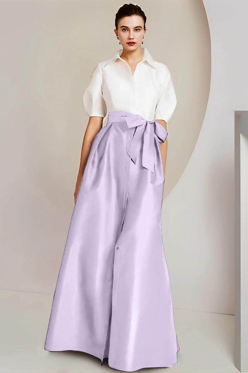 Elegant A Line Shirt Collar Short Sleeves Floor Length 2 pieces Mother of the Bride Dress