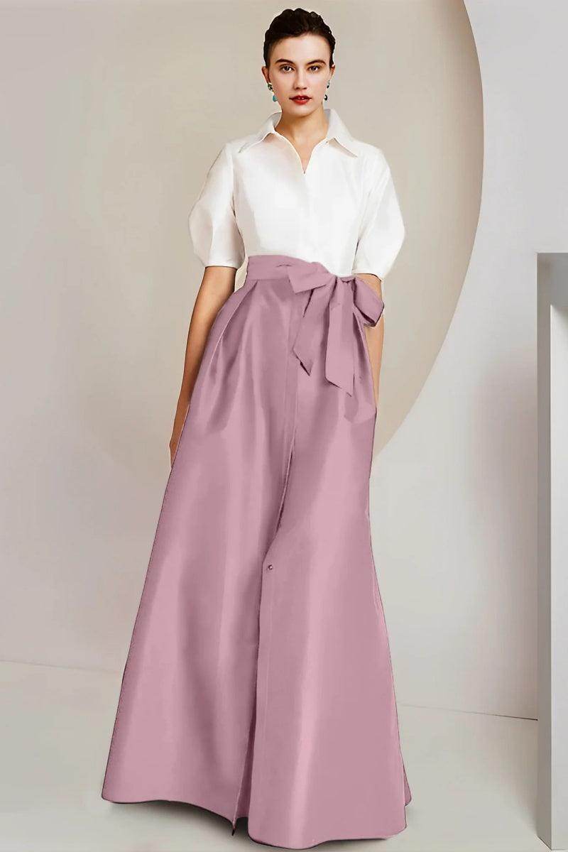 Elegant A Line Shirt Collar Short Sleeves Floor Length 2 pieces Mother of the Bride Dress