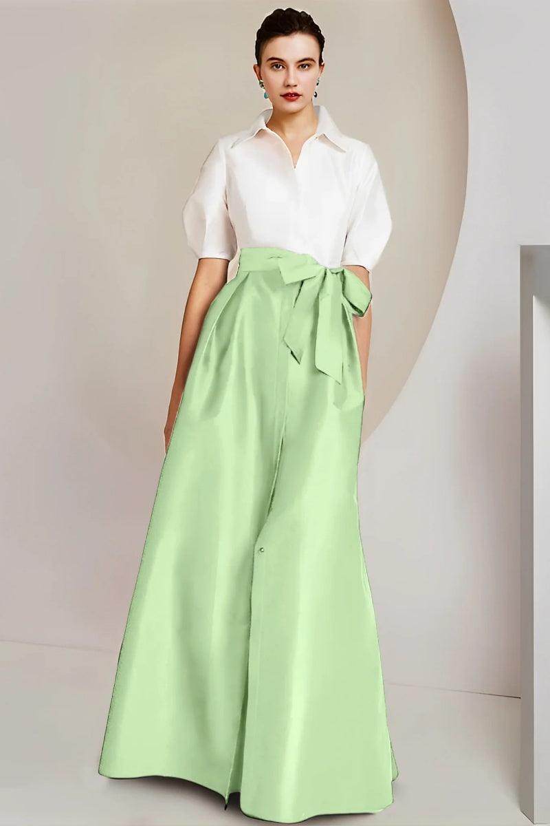 Elegant A Line Shirt Collar Short Sleeves Floor Length 2 pieces Mother of the Bride Dress