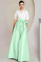 Elegant A Line Shirt Collar Short Sleeves Floor Length 2 pieces Mother of the Bride Dress