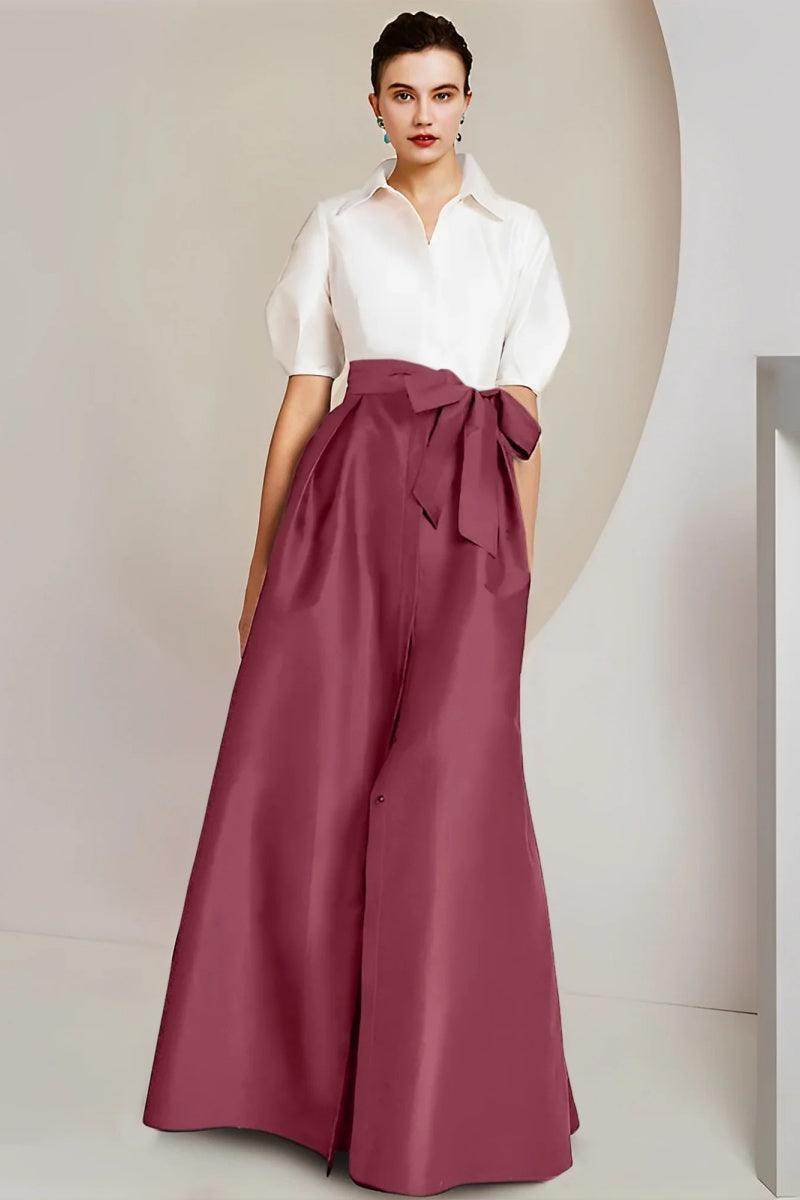 Elegant A Line Shirt Collar Short Sleeves Floor Length 2 pieces Mother of the Bride Dress