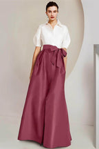Elegant A Line Shirt Collar Short Sleeves Floor Length 2 pieces Mother of the Bride Dress