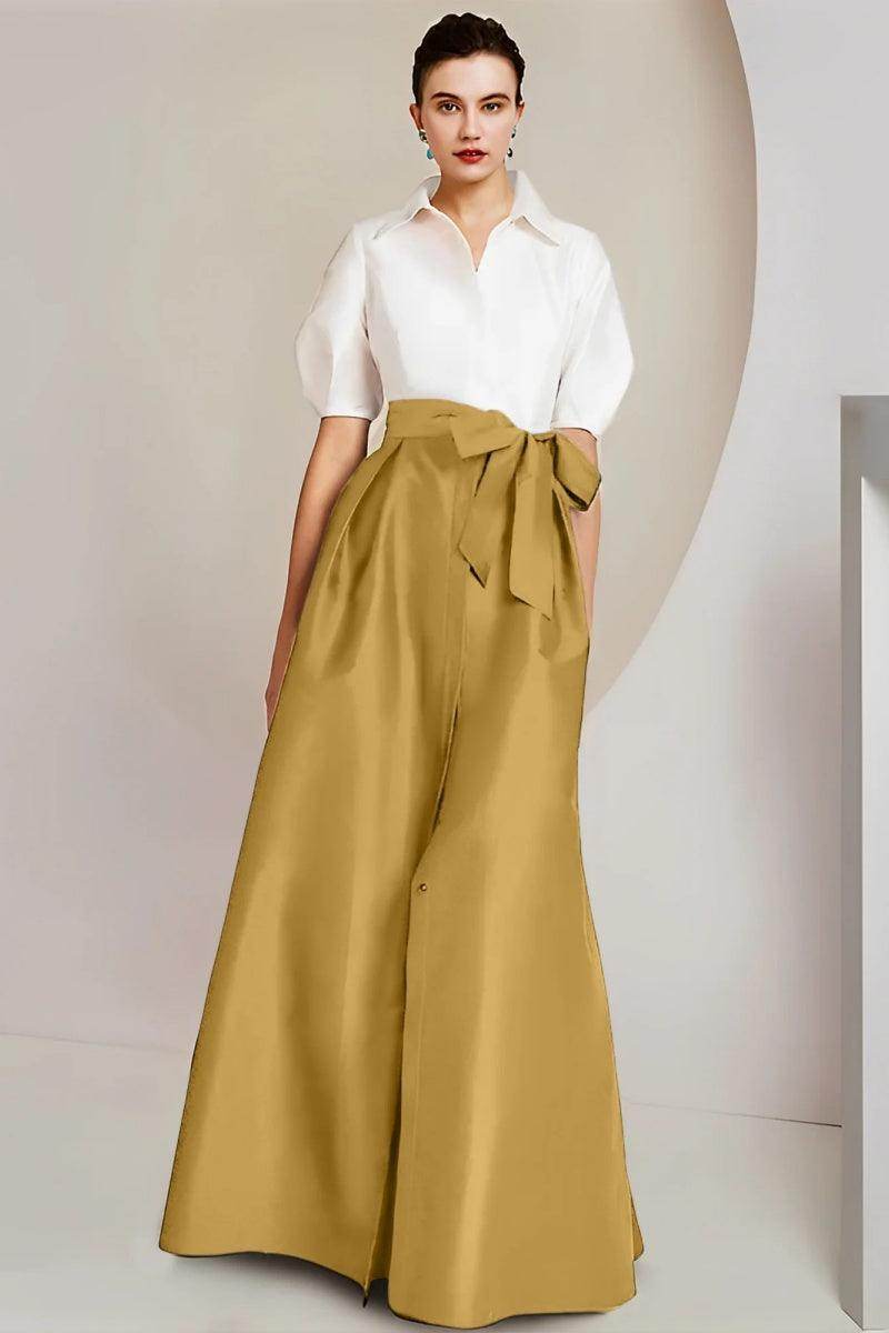Elegant A Line Shirt Collar Short Sleeves Floor Length 2 pieces Mother of the Bride Dress