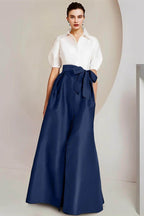 Elegant A Line Shirt Collar Short Sleeves Floor Length 2 pieces Mother of the Bride Dress