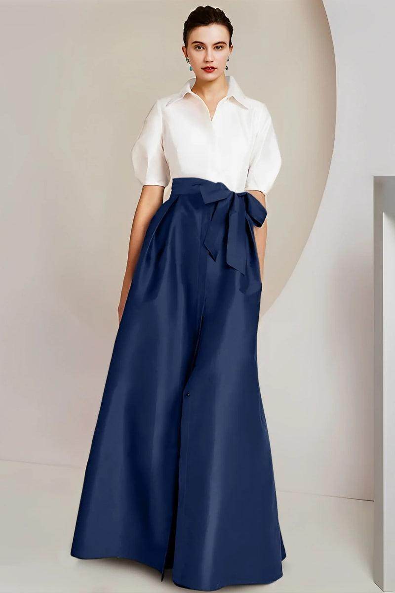 Elegant A Line Shirt Collar Short Sleeves Floor Length 2 pieces Mother of the Bride Dress