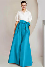 Elegant A Line Shirt Collar Short Sleeves Floor Length 2 pieces Mother of the Bride Dress