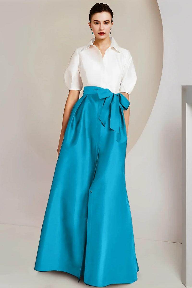 Elegant A Line Shirt Collar Short Sleeves Floor Length 2 pieces Mother of the Bride Dress