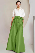 Elegant A Line Shirt Collar Short Sleeves Floor Length 2 pieces Mother of the Bride Dress