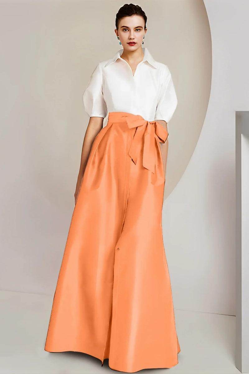Elegant A Line Shirt Collar Short Sleeves Floor Length 2 pieces Mother of the Bride Dress
