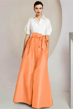 Elegant A Line Shirt Collar Short Sleeves Floor Length 2 pieces Mother of the Bride Dress