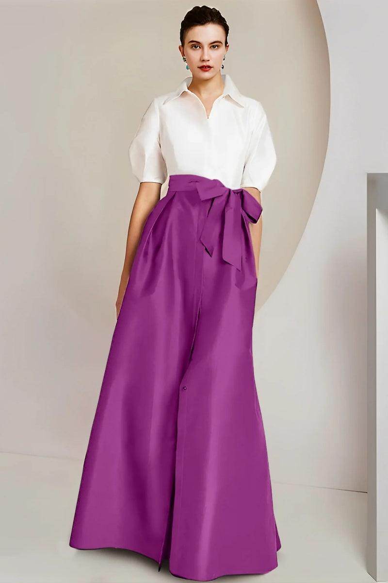 Elegant A Line Shirt Collar Short Sleeves Floor Length 2 pieces Mother of the Bride Dress