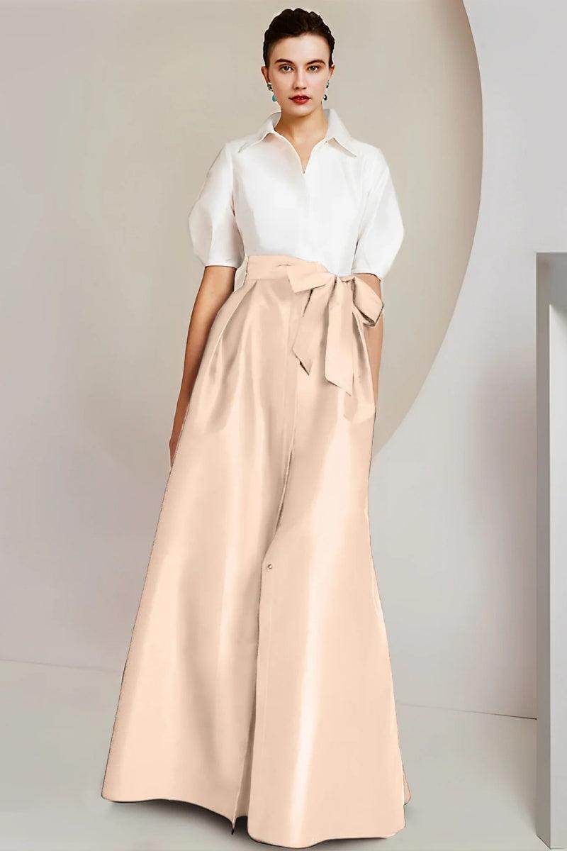 Elegant A Line Shirt Collar Short Sleeves Floor Length 2 pieces Mother of the Bride Dress