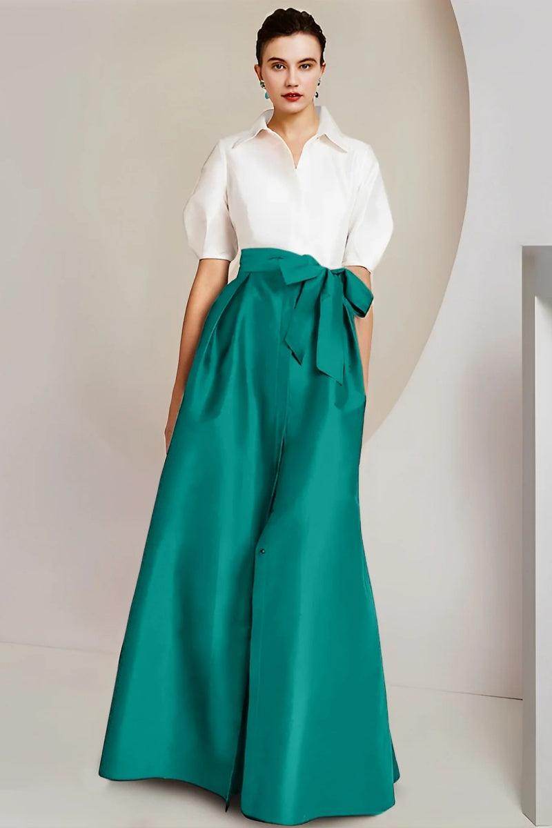 Elegant A Line Shirt Collar Short Sleeves Floor Length 2 pieces Mother of the Bride Dress