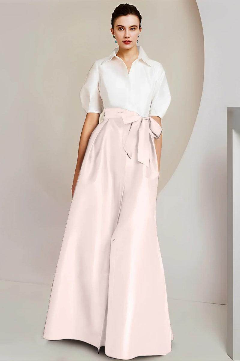 Elegant A Line Shirt Collar Short Sleeves Floor Length 2 pieces Mother of the Bride Dress