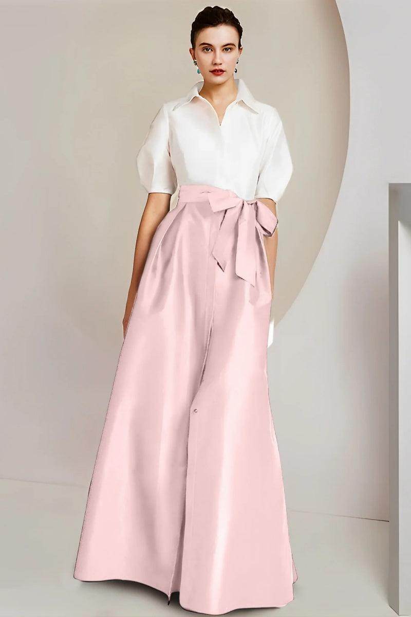 Elegant A Line Shirt Collar Short Sleeves Floor Length 2 pieces Mother of the Bride Dress