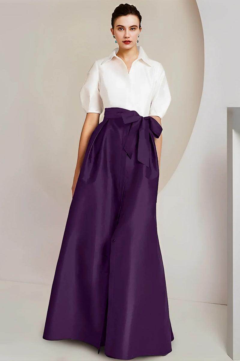 Elegant A Line Shirt Collar Short Sleeves Floor Length 2 pieces Mother of the Bride Dress