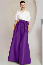 Elegant A Line Shirt Collar Short Sleeves Floor Length 2 pieces Mother of the Bride Dress