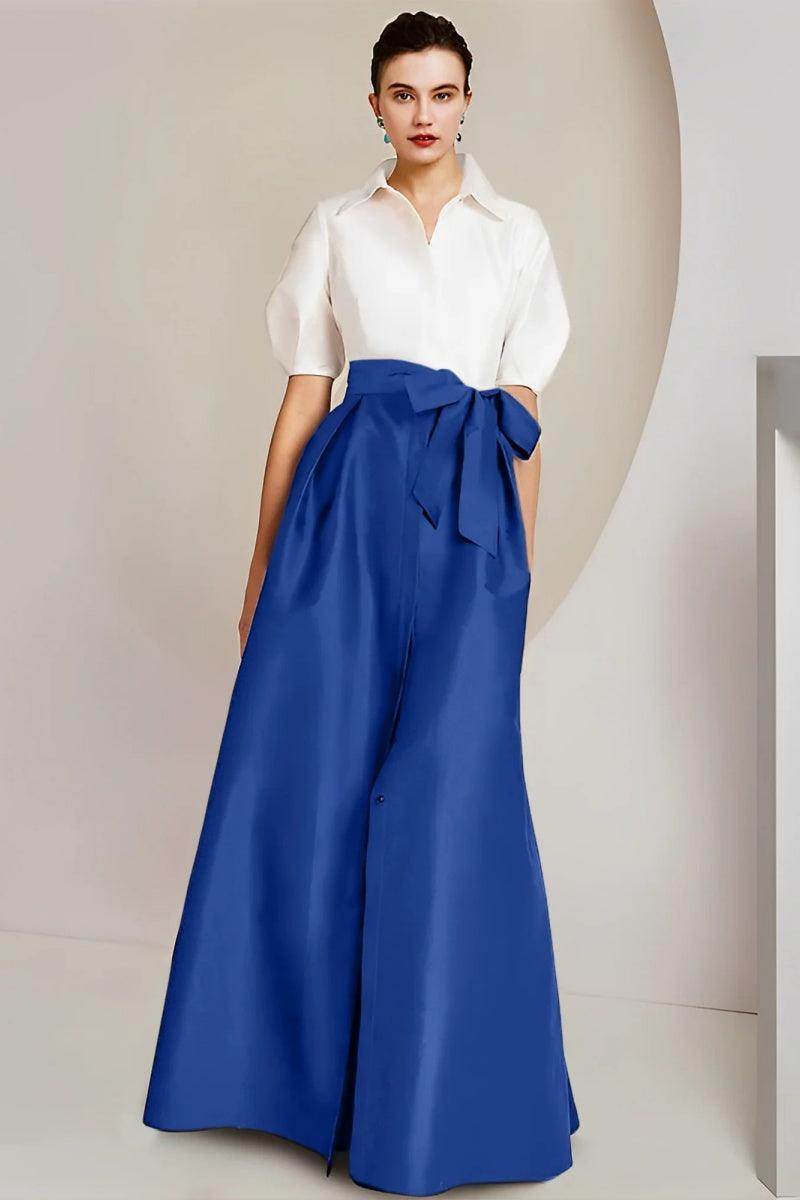 Elegant A Line Shirt Collar Short Sleeves Floor Length 2 pieces Mother of the Bride Dress