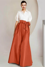 Elegant A Line Shirt Collar Short Sleeves Floor Length 2 pieces Mother of the Bride Dress