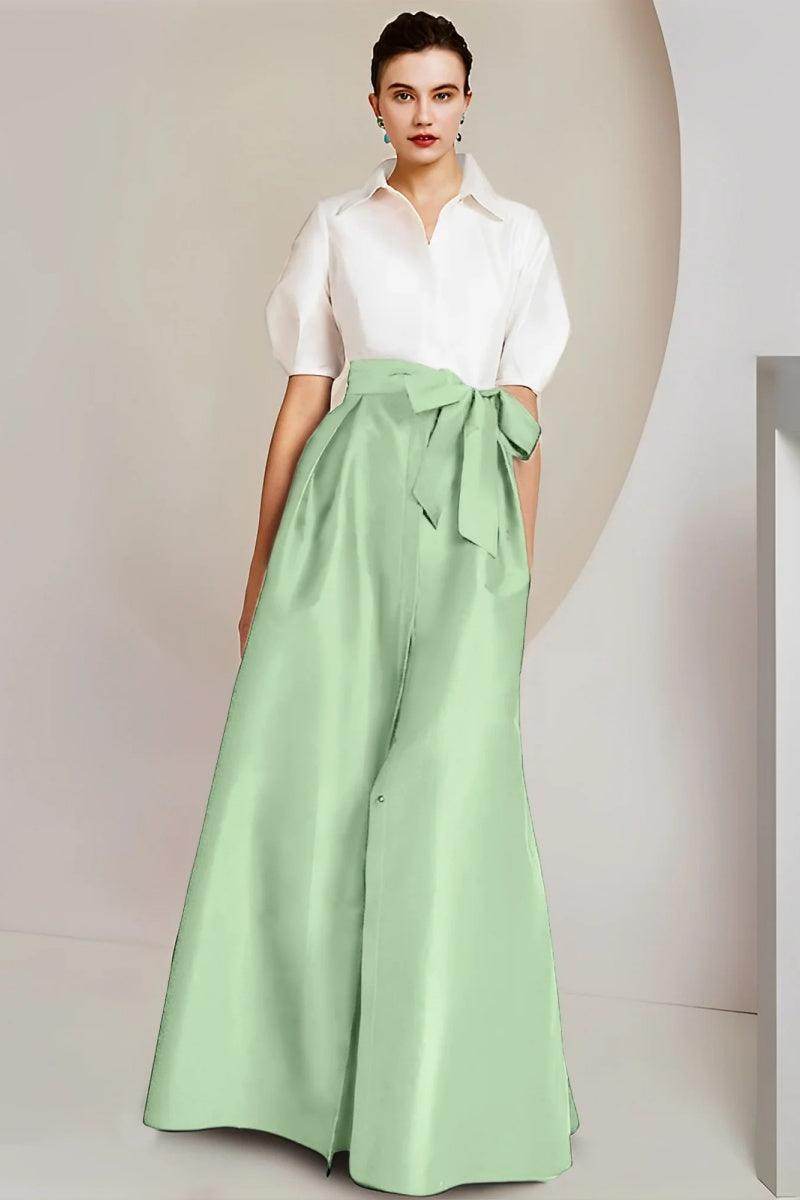 Elegant A Line Shirt Collar Short Sleeves Floor Length 2 pieces Mother of the Bride Dress