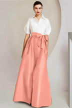 Elegant A Line Shirt Collar Short Sleeves Floor Length 2 pieces Mother of the Bride Dress