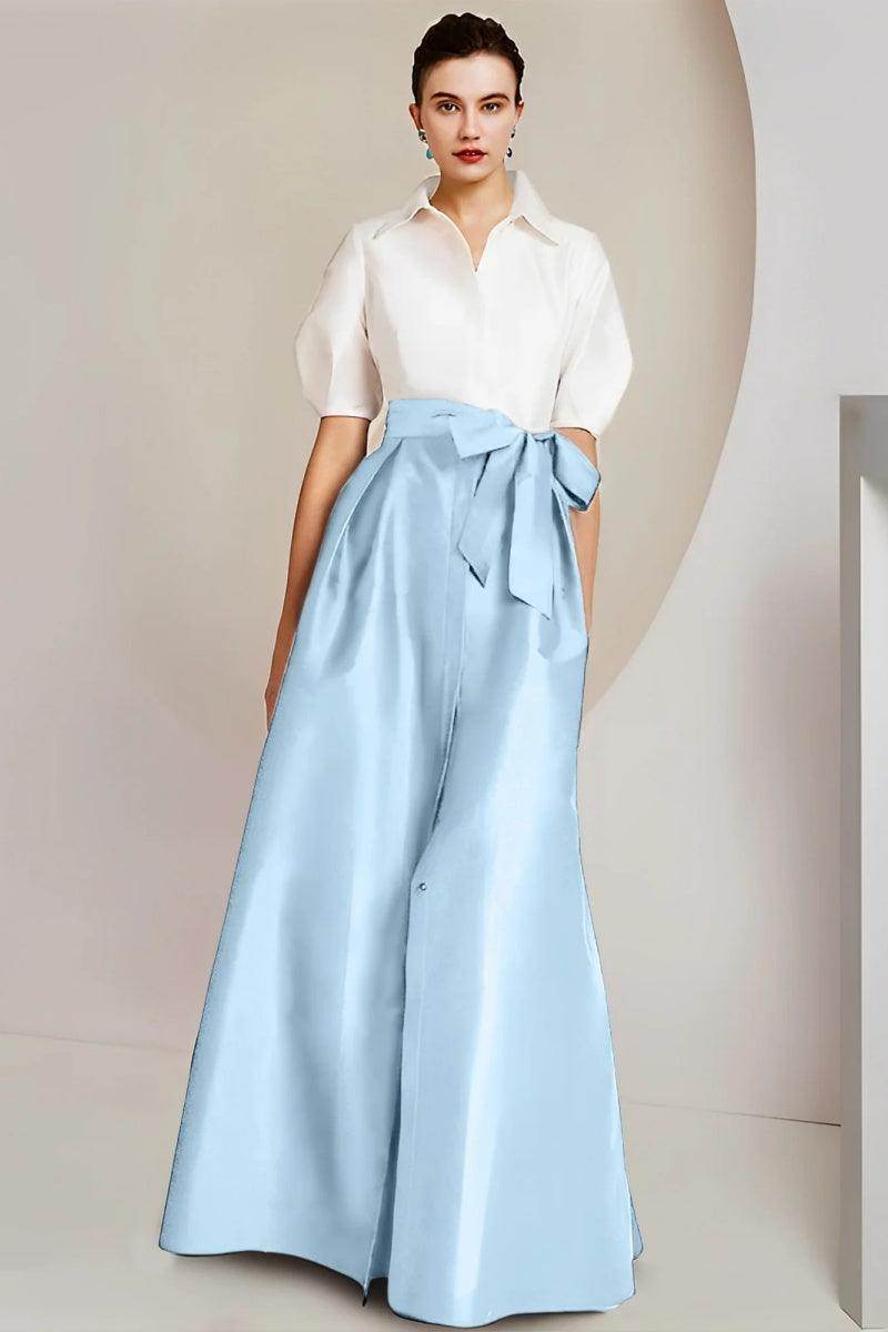 Elegant A Line Shirt Collar Short Sleeves Floor Length 2 pieces Mother of the Bride Dress
