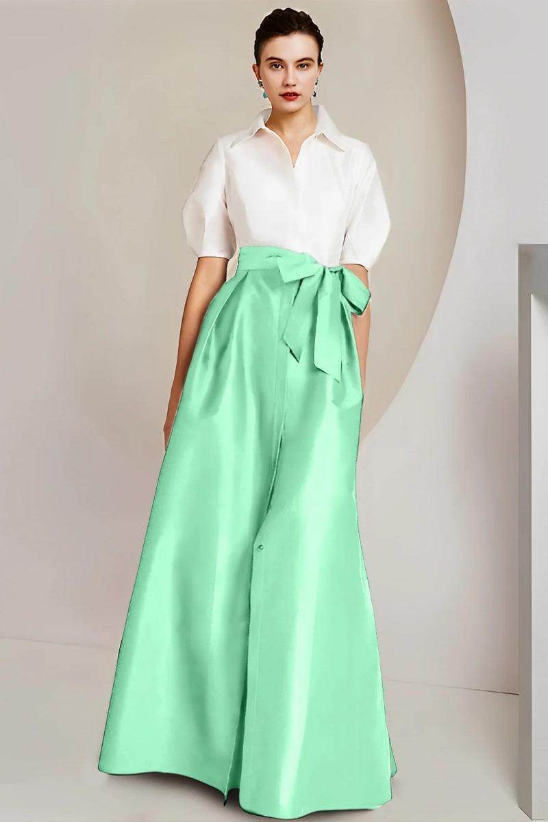 Elegant A Line Shirt Collar Short Sleeves Floor Length 2 pieces Mother of the Bride Dress