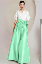 Elegant A Line Shirt Collar Short Sleeves Floor Length 2 pieces Mother of the Bride Dress